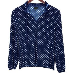 Talbots Navy Blue Polka Dot Blouse w/ Ties Size XS
